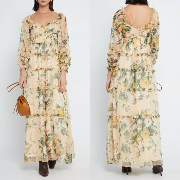 O.p.t Ada Garden Ethereal Flowy Romantic Cream Chiffon Maxi Dress XS - Picture 1 of 7